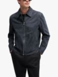 BOSS Leather Regular Fit Jacket, Navy, Navy