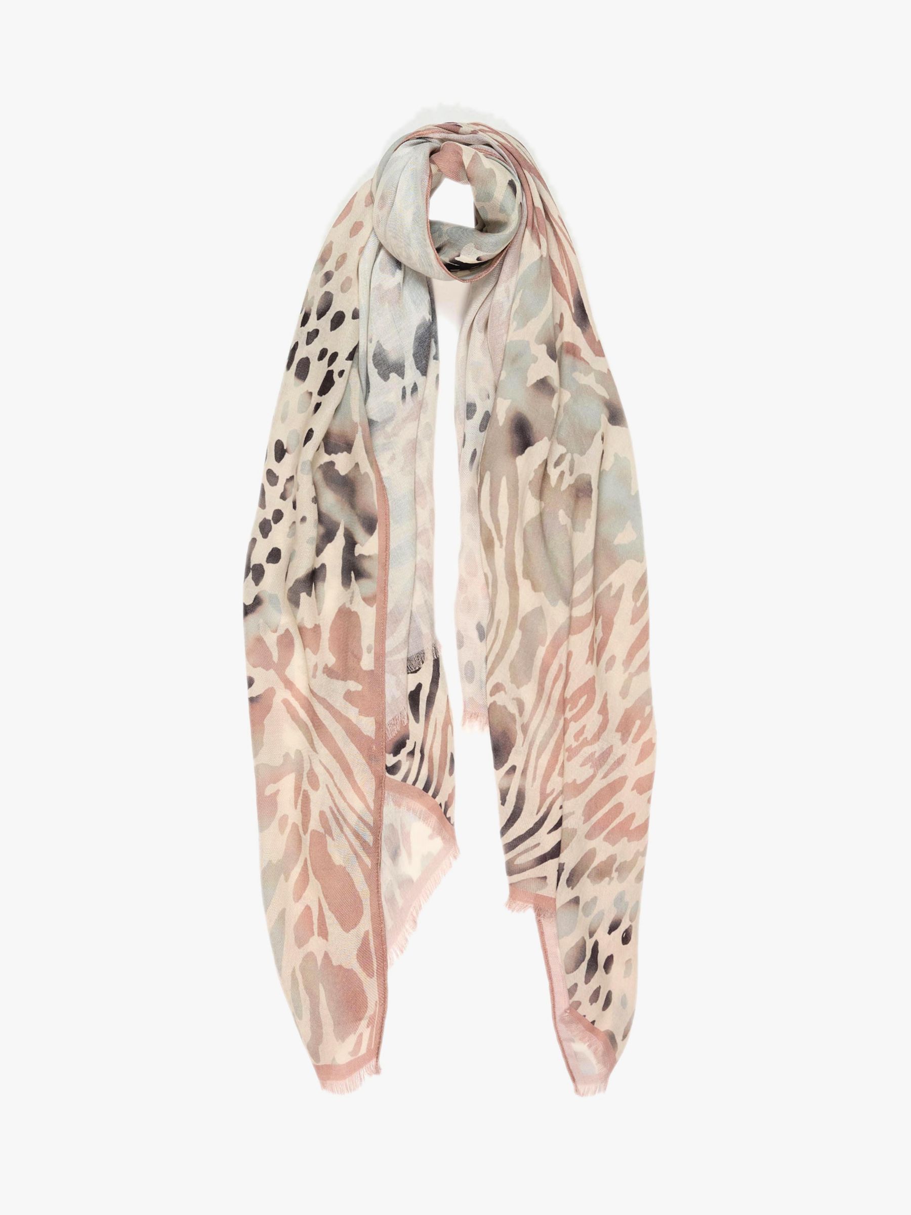 Tutti & Co Watercolour Animal Print Scarf, Dusty Pink/Grey Stone, One Size