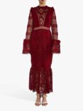 True Decadence Jenna Peplum Sleeve Lace Maxi Dress, Burgundy