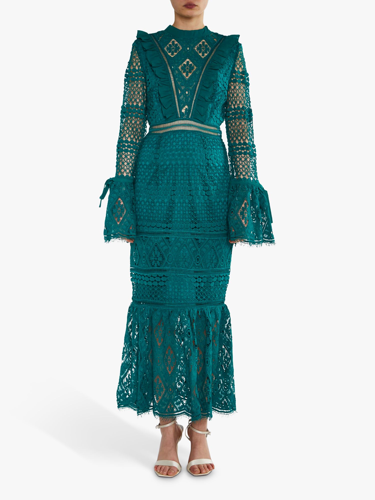 True Decadence Jenna Peplum Sleeve Lace Maxi Dress, Emerald Green, 6