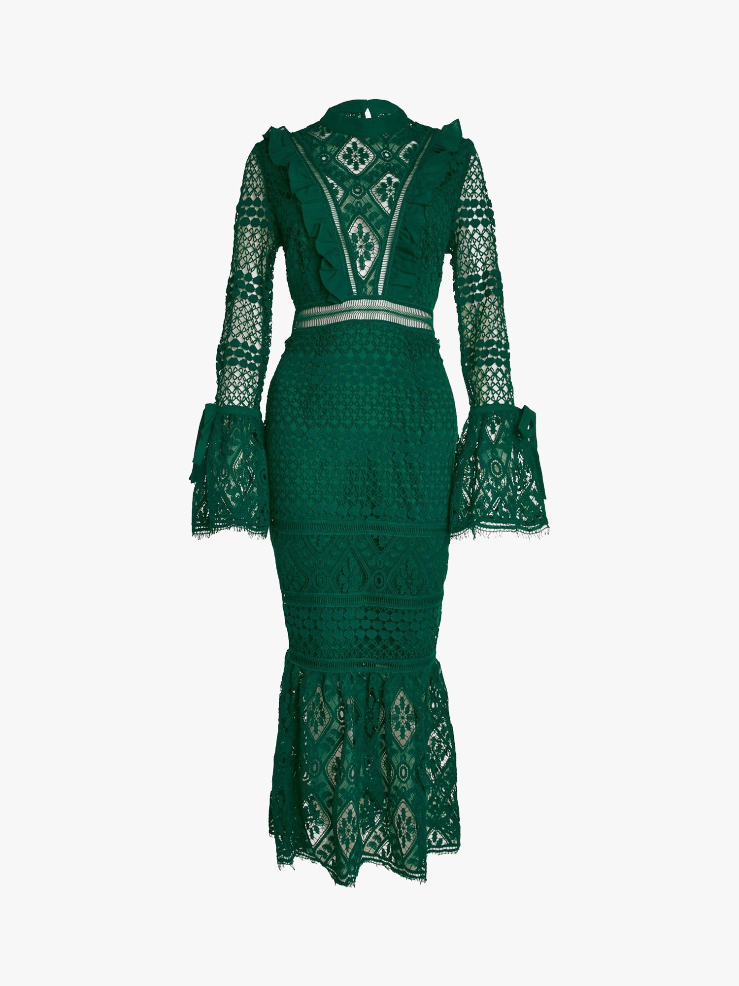 True Decadence Jenna Peplum Sleeve Lace Maxi Dress, Emerald Green, 6