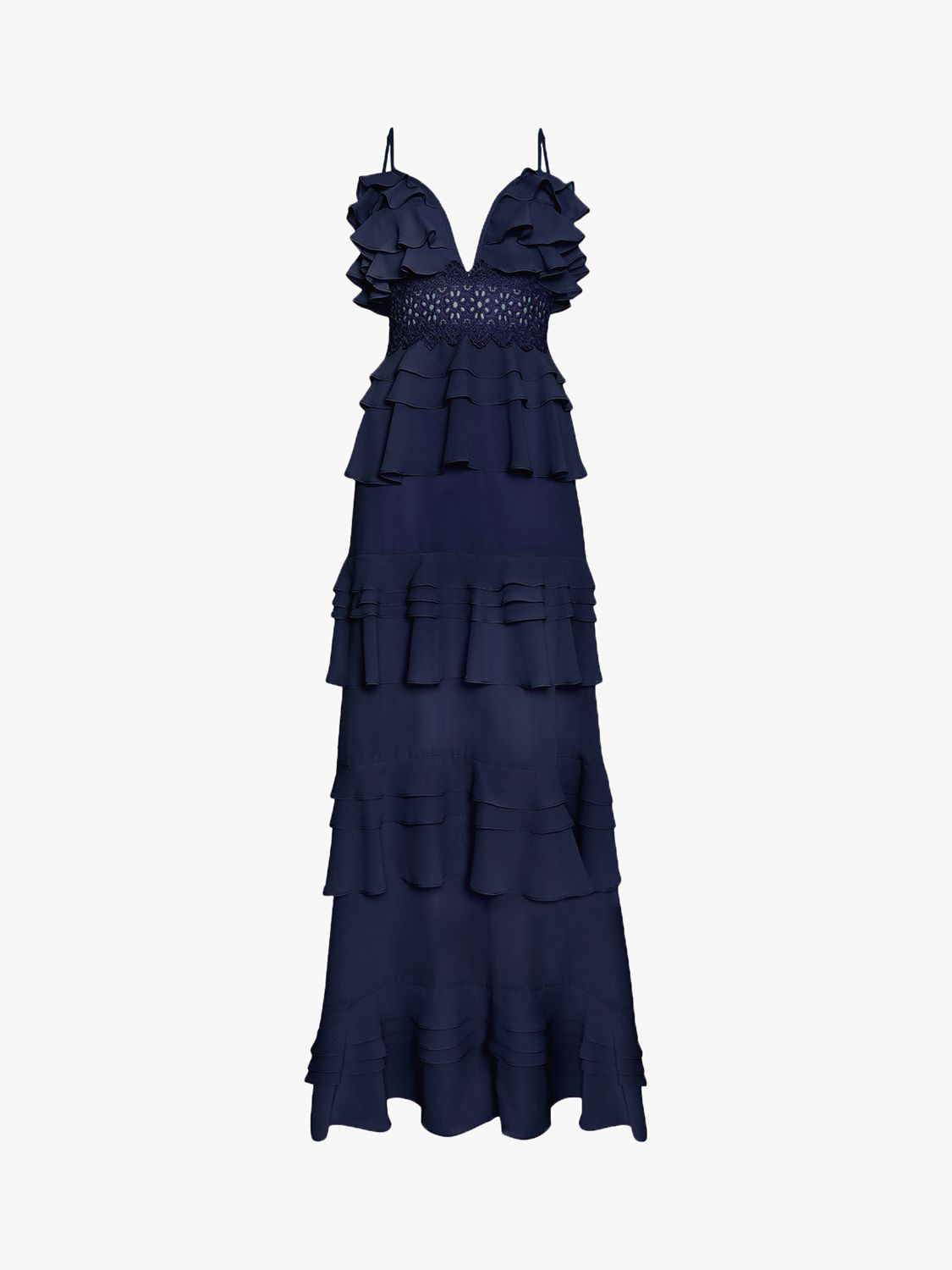 True Decadence Sophia Tiered Ruffle Maxi Dress, Navy, 6