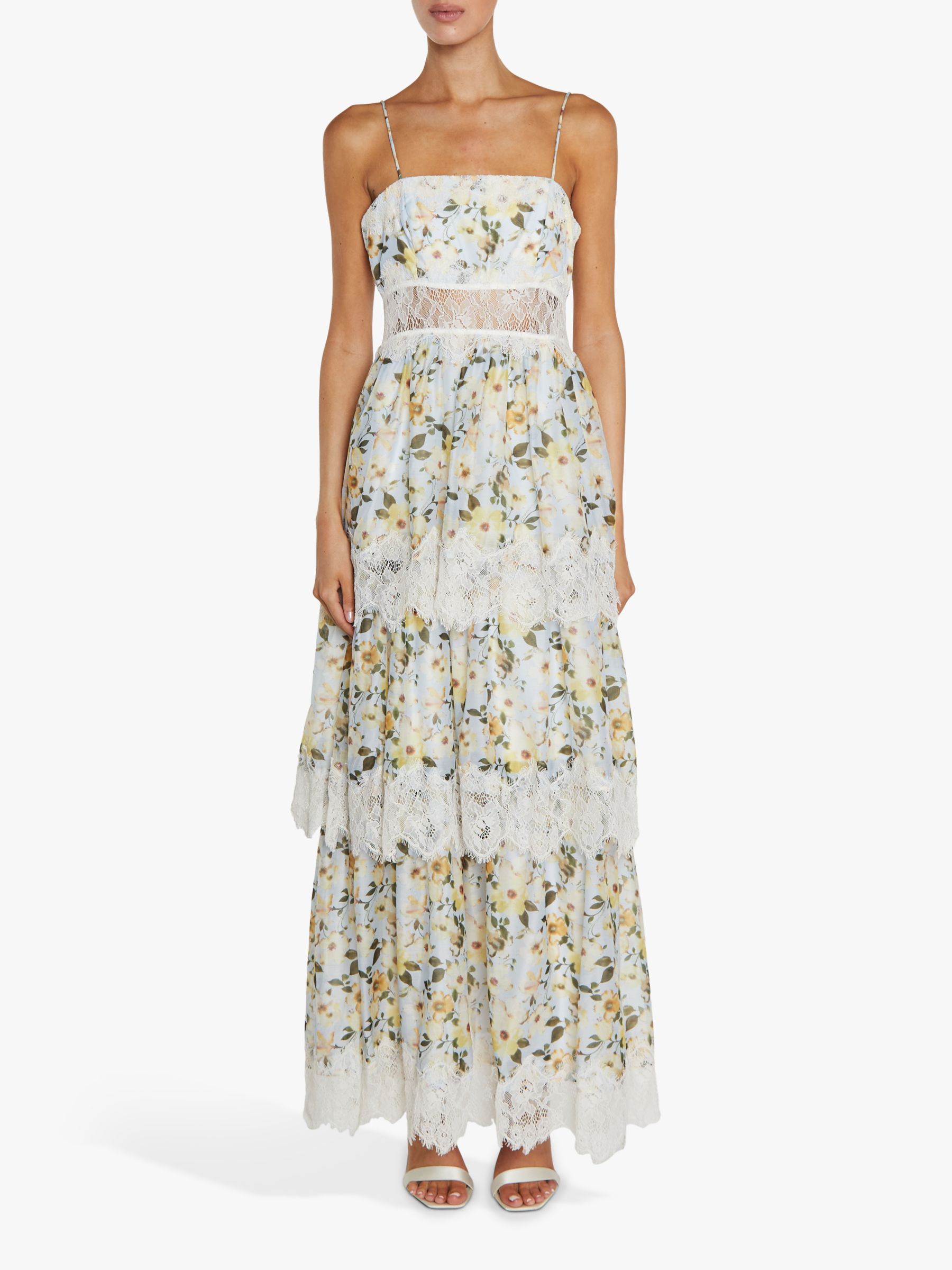 True Decadence Maisie Floral Print Tiered Strappy Maxi Dress, Pale Blue/Multi, 6