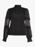 True Decadence Bethany High Neck Lace Trim Blouse, Black