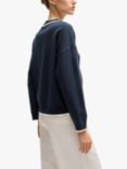 HUGO BOSS Flodina Contrast Edge Cardigan, Dark Blue/White