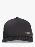 BOSS Satin Baseball Cap with Monogram Jacquard Visor, One Size, Black