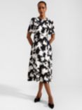 Hobbs Petite Alva Abstract Floral Print Midi Dress, Ivory/Black