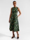 Hobbs Tanya Floral Cotton Midi Dress, Black/Multi