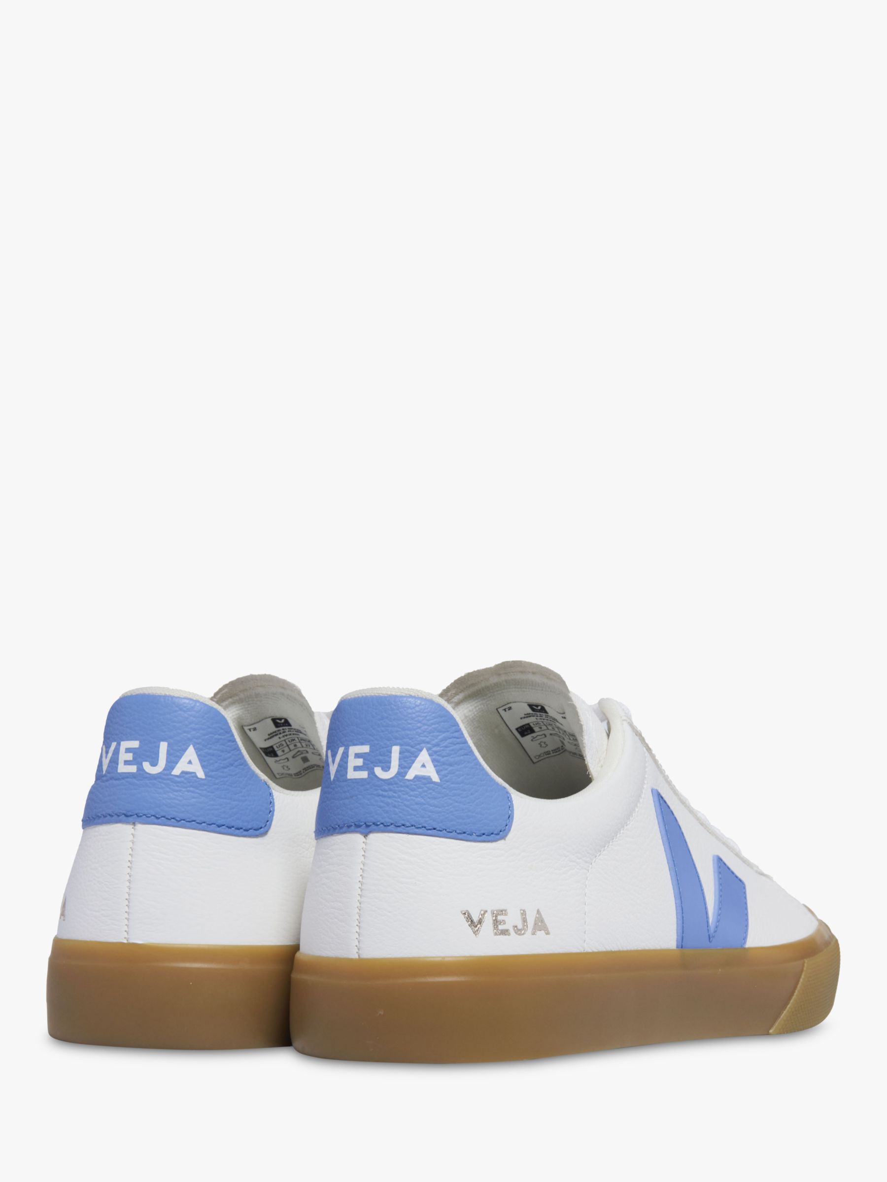 VEJA Campo Leather Contrast Sole Trainers, Extra White/Aqua, 4