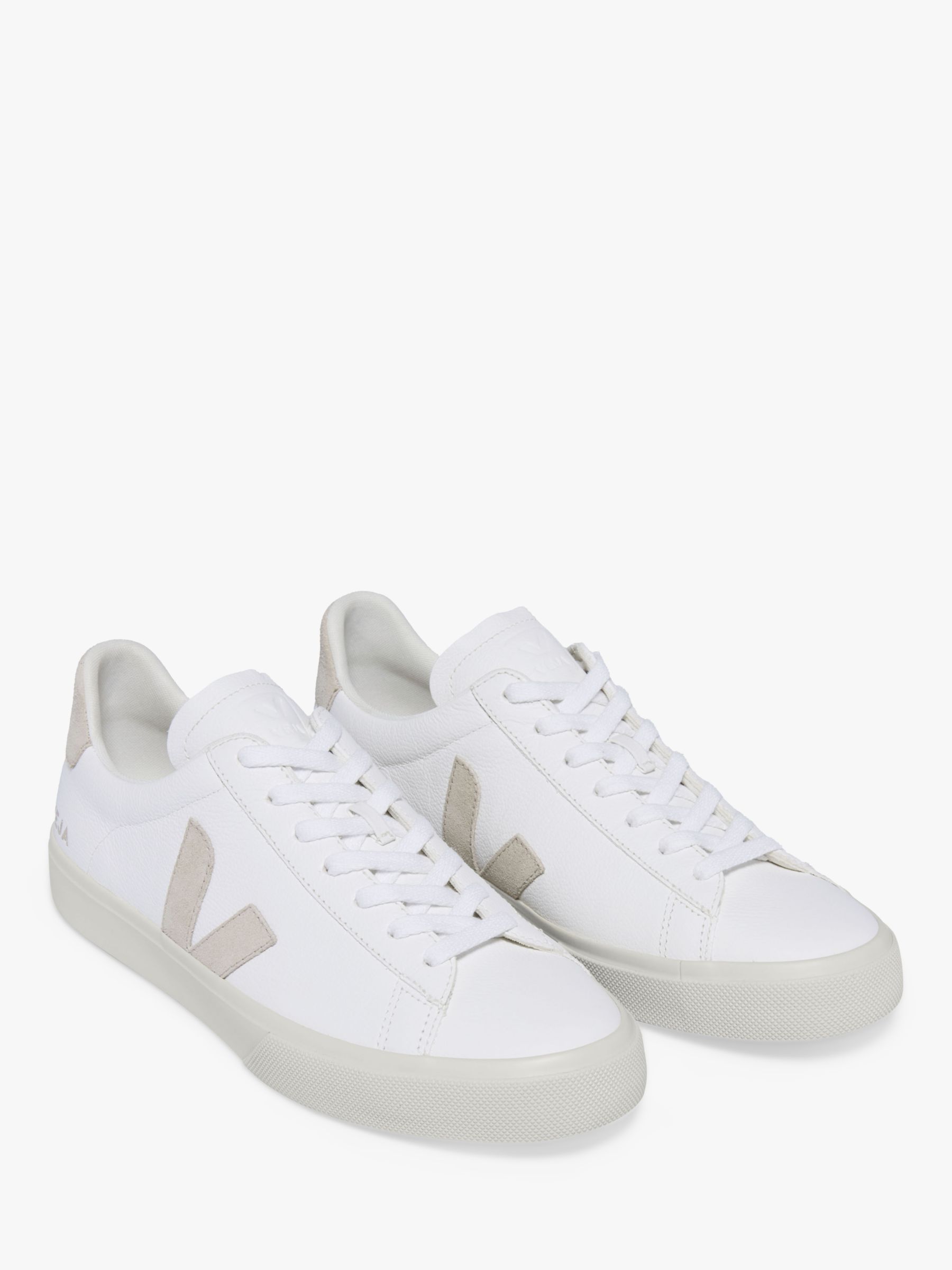 VEJA Campo Leather Suede Detail Trainers, Extra White/Natural, 4