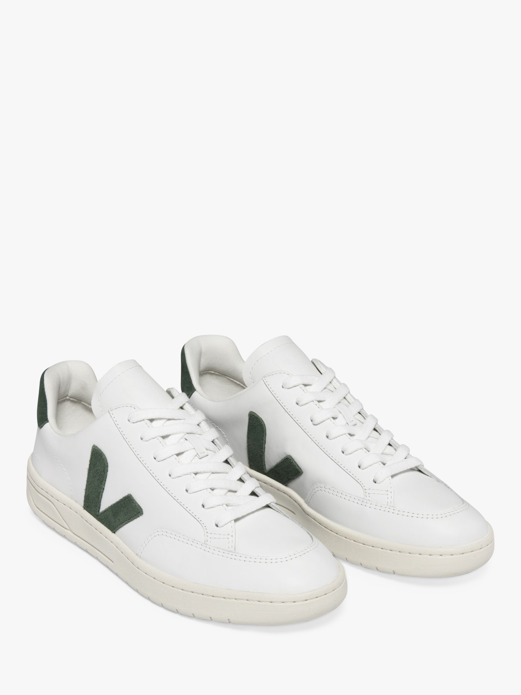 VEJA V-12 Leather Trainers, Extra White/Cyprus, 4