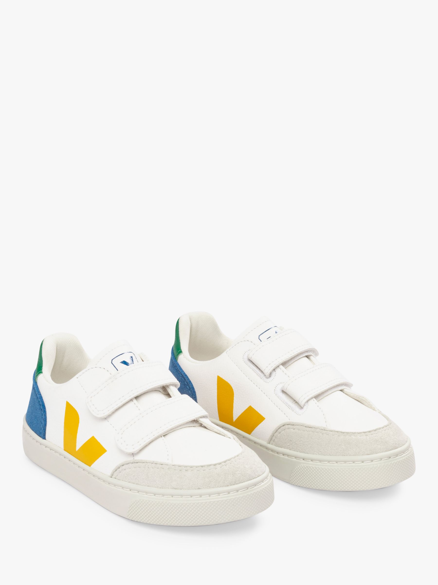 VEJA Kids' Small V-12 Leather Riptape Trainers, White/Multi, 28