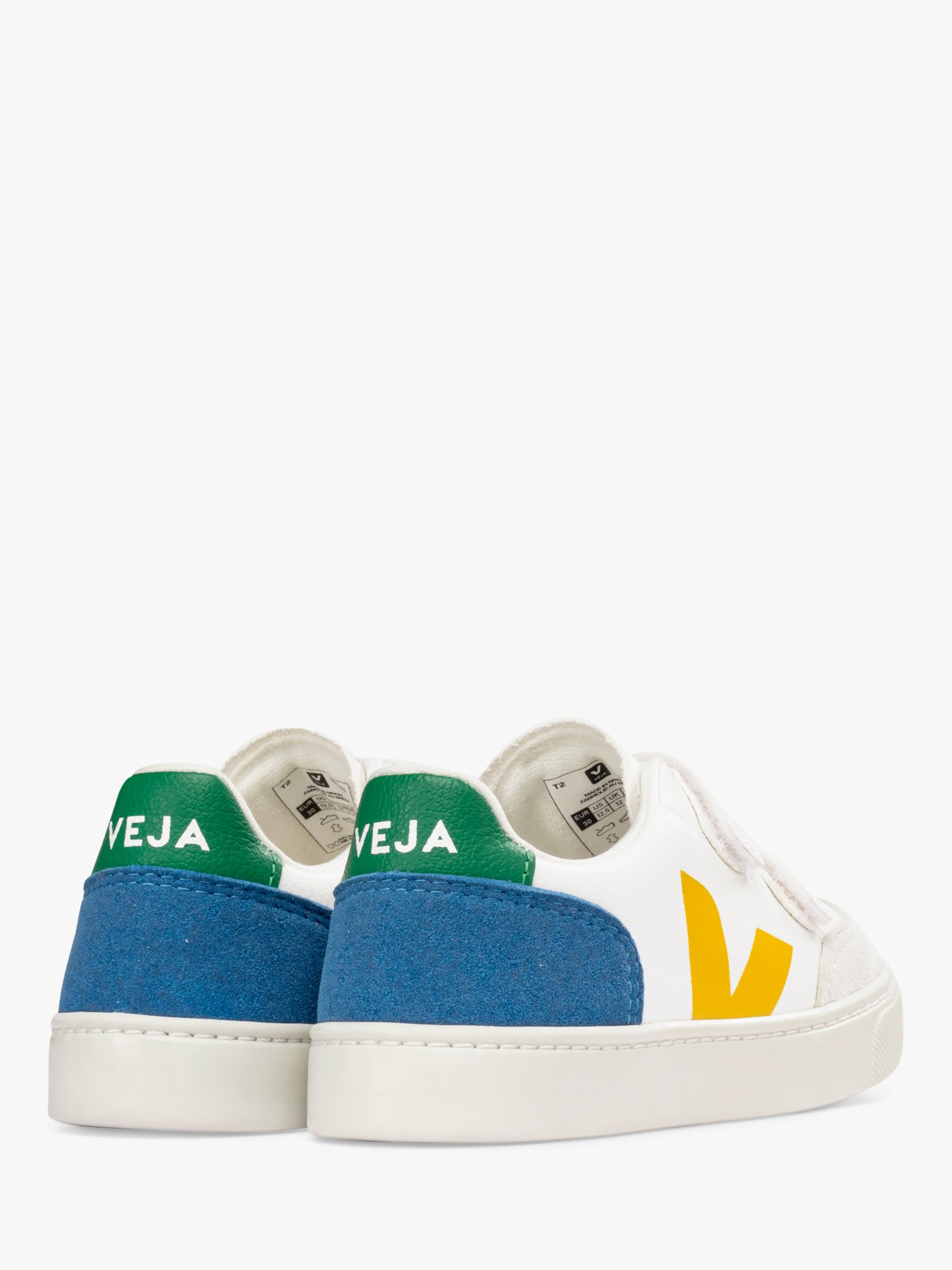 VEJA Kids' Small V-12 Leather Riptape Trainers, White/Multi, 28