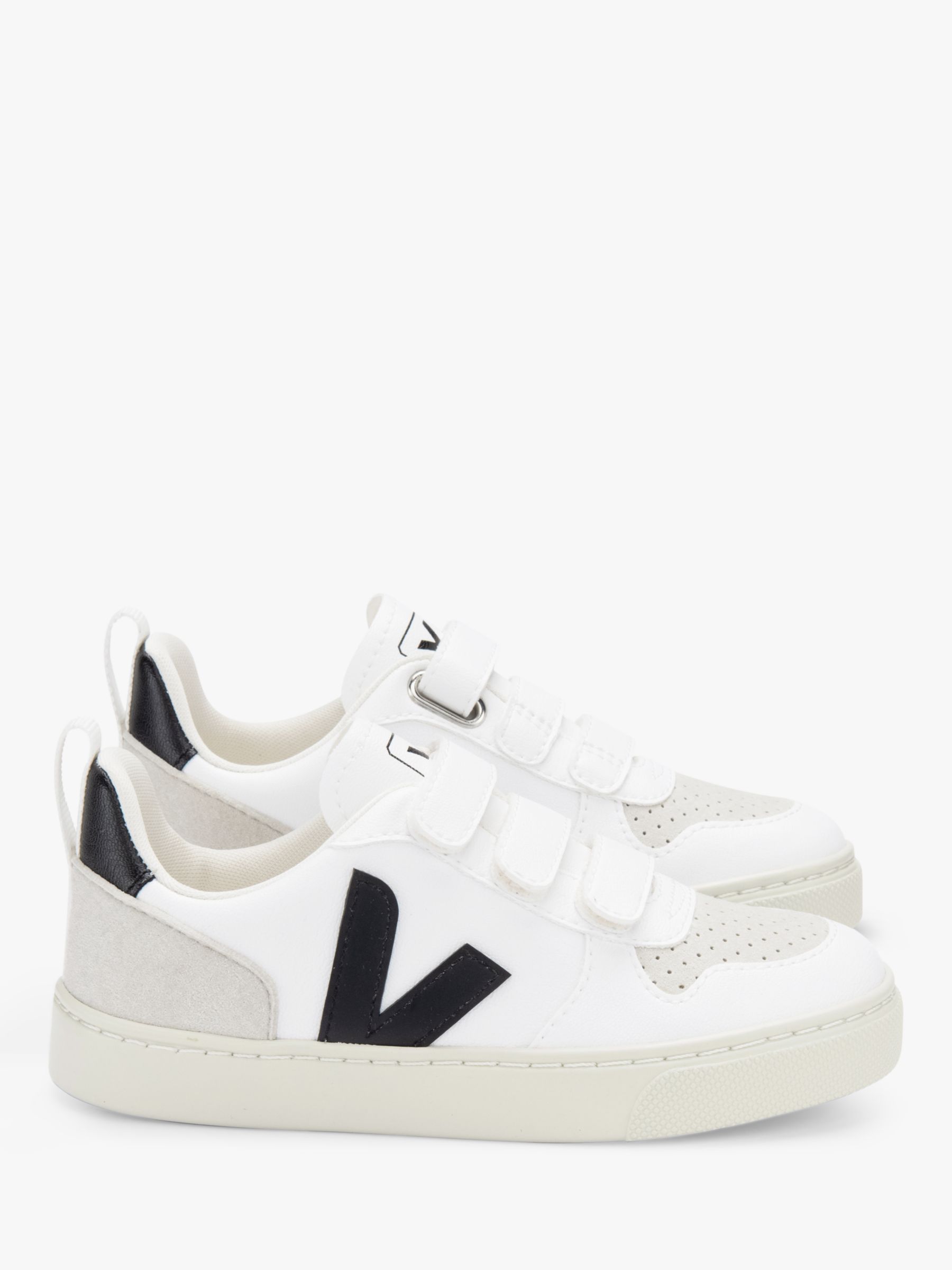 VEJA Kids' Small V-10 Riptape Trainers, White/Black, 28