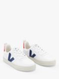 VEJA Kids' Small V-10 Lace Up Trainers, White/Cobalt