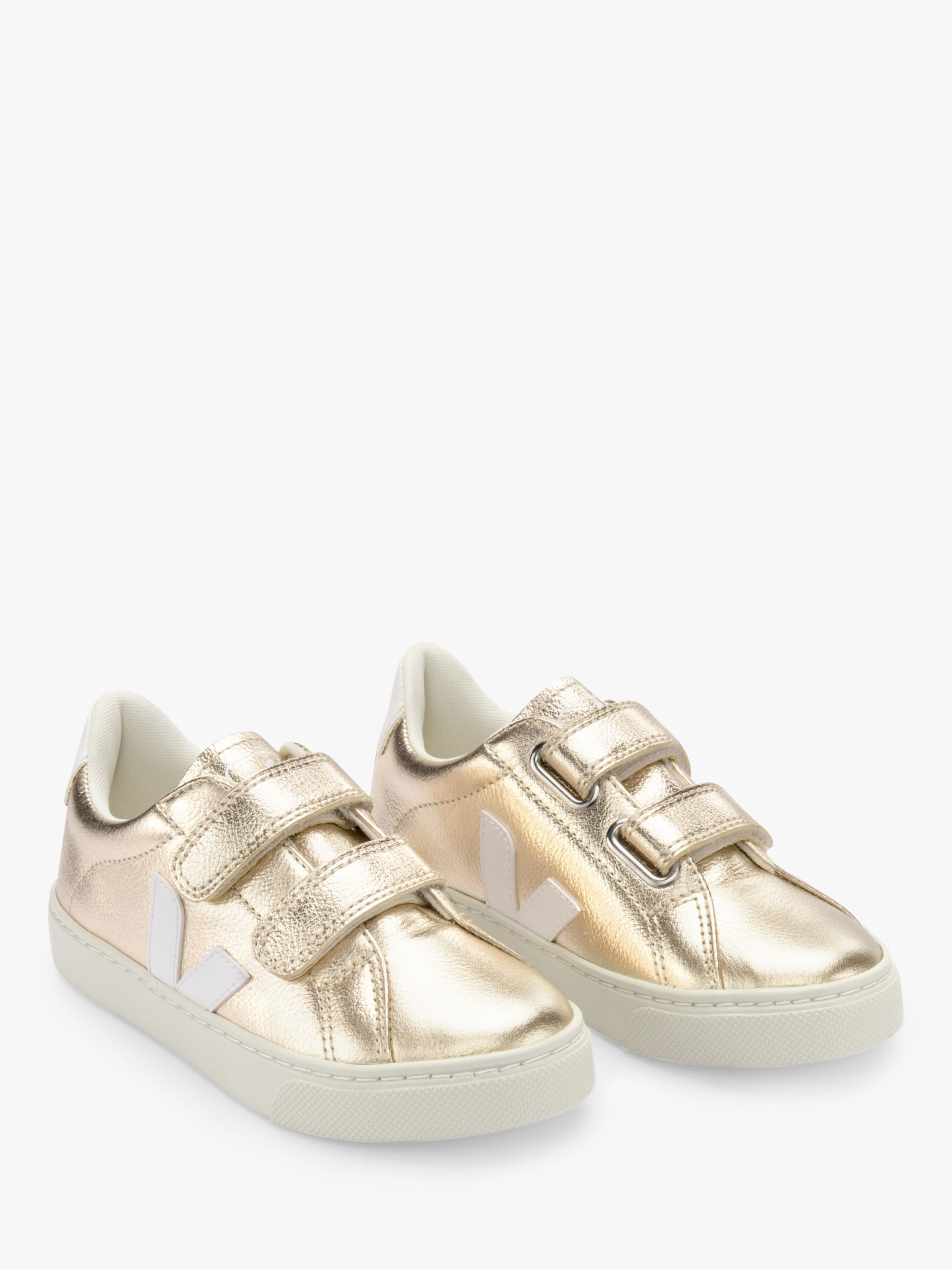 VEJA Kids' Small Esplar Leather Riptape Trainers, Plastine/White, 28