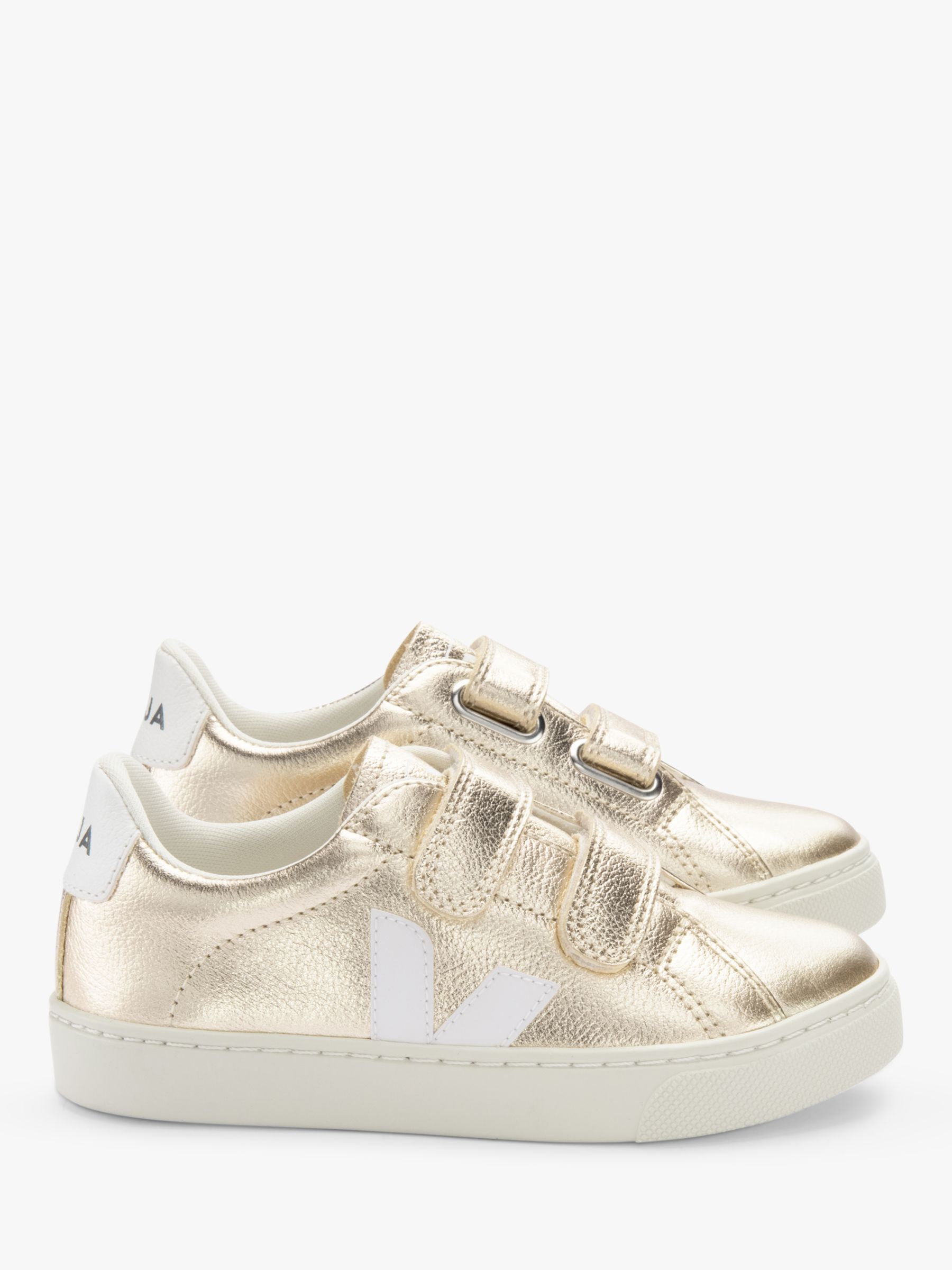 VEJA Kids' Small Esplar Leather Riptape Trainers, Plastine/White, 28