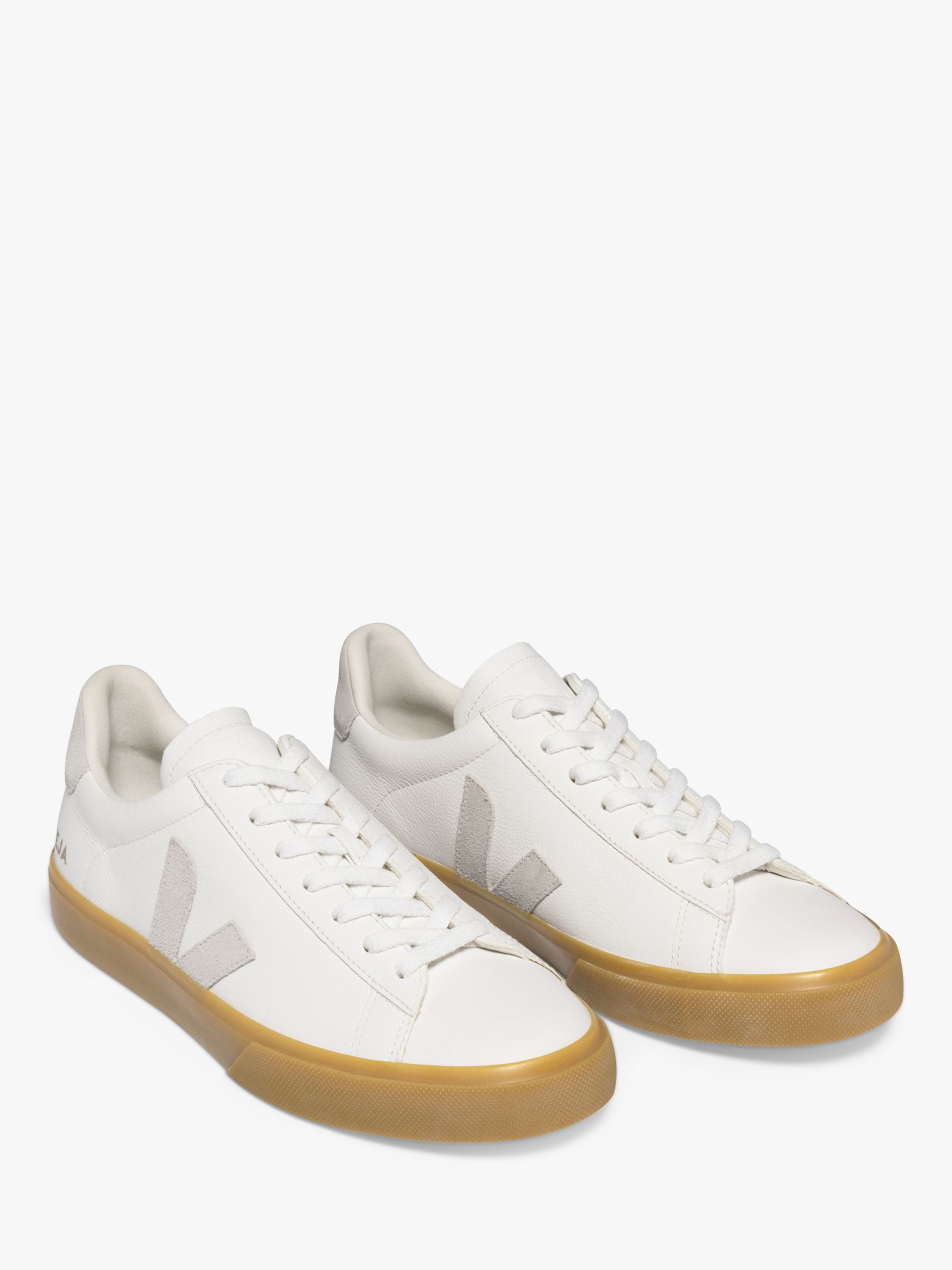 VEJA Campo Gum Sole Leather Trainers, White/Grey, 7