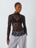 John Lewis ANYDAY Floral Lace Sheer Top, Black