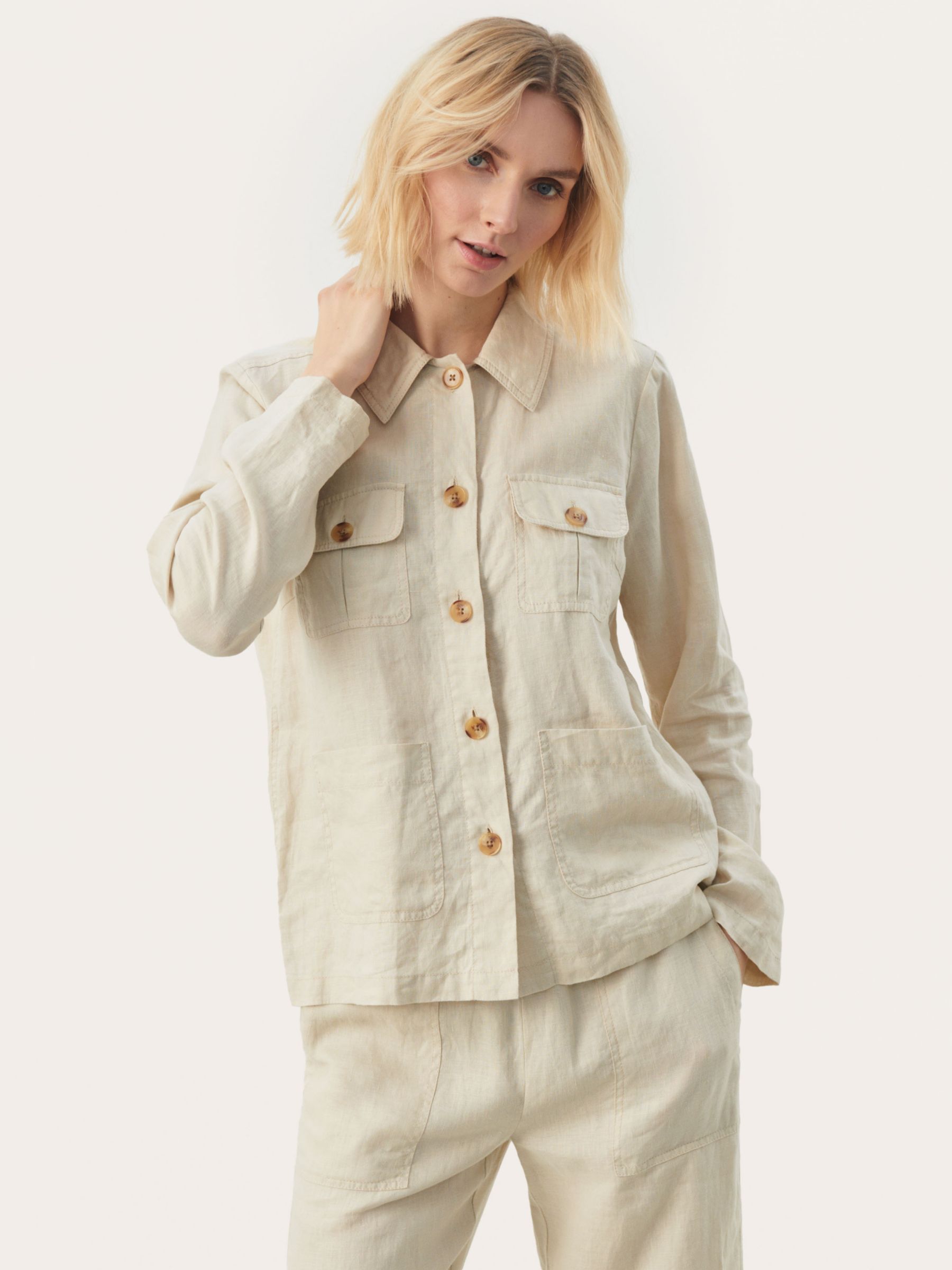 Part Two Elnora Linen Shacket, French Oak, 10