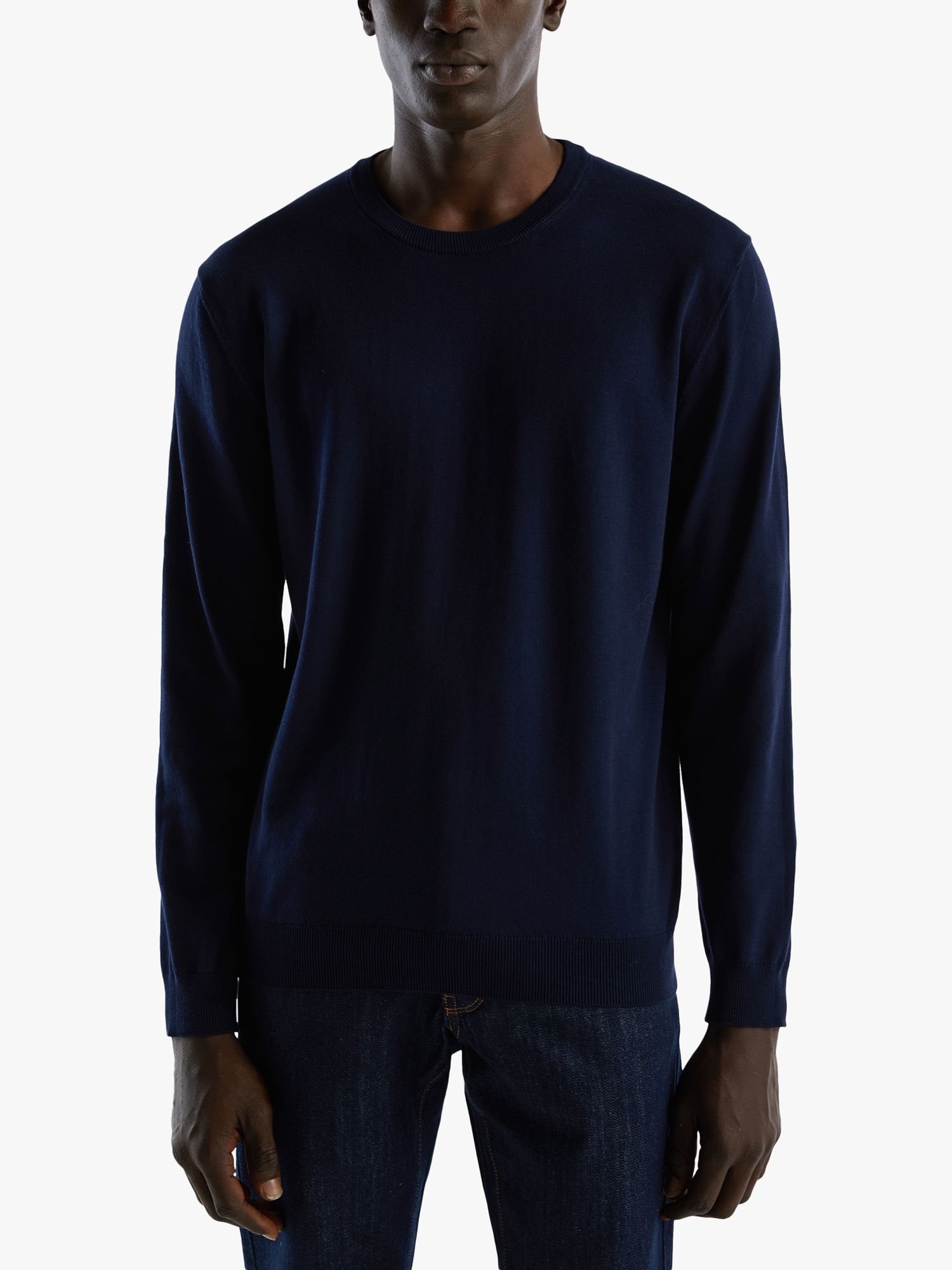 Benetton Cotton Crew Neck Jumper, Navy, S