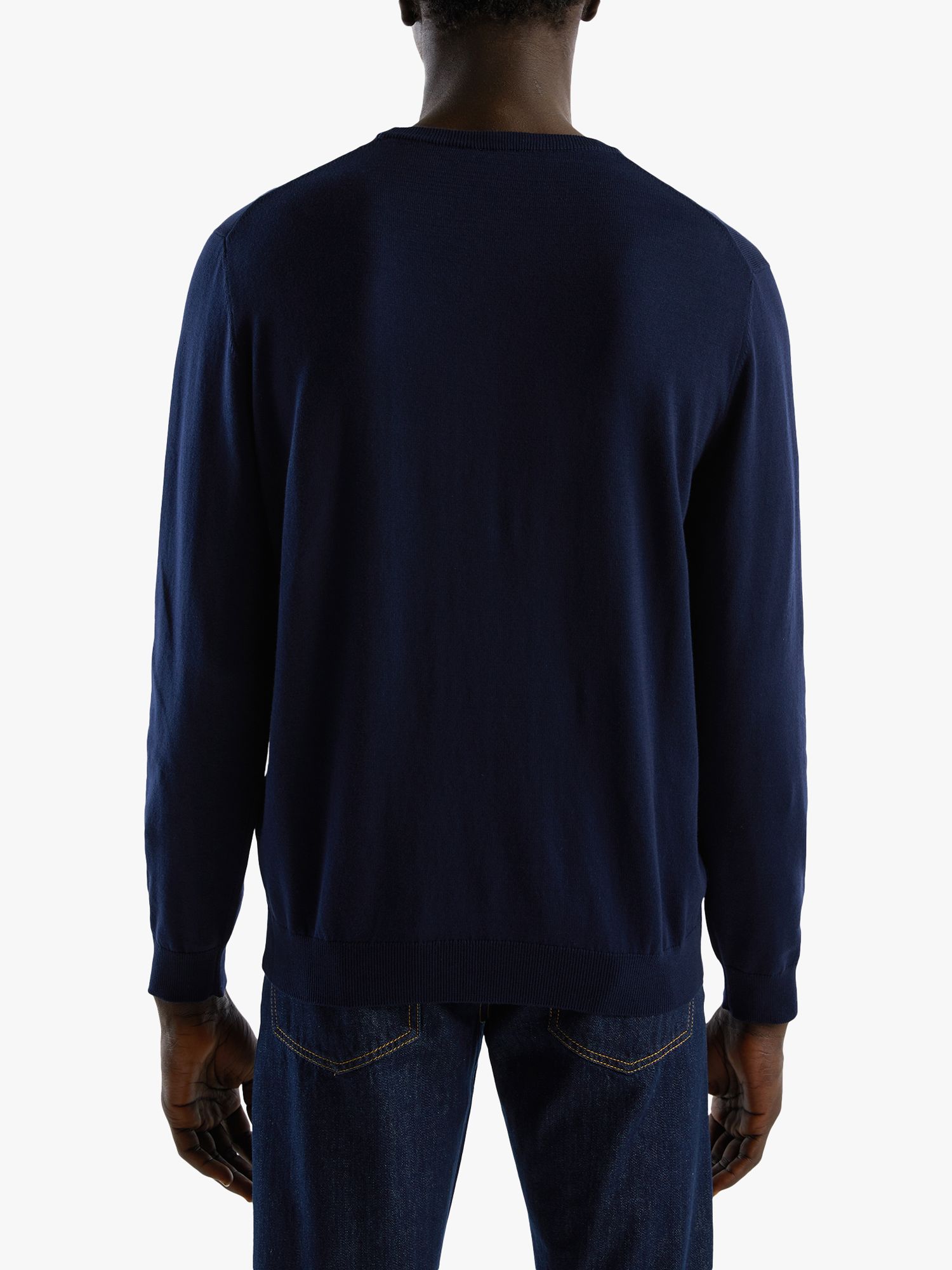 Benetton Cotton Crew Neck Jumper, Navy, S