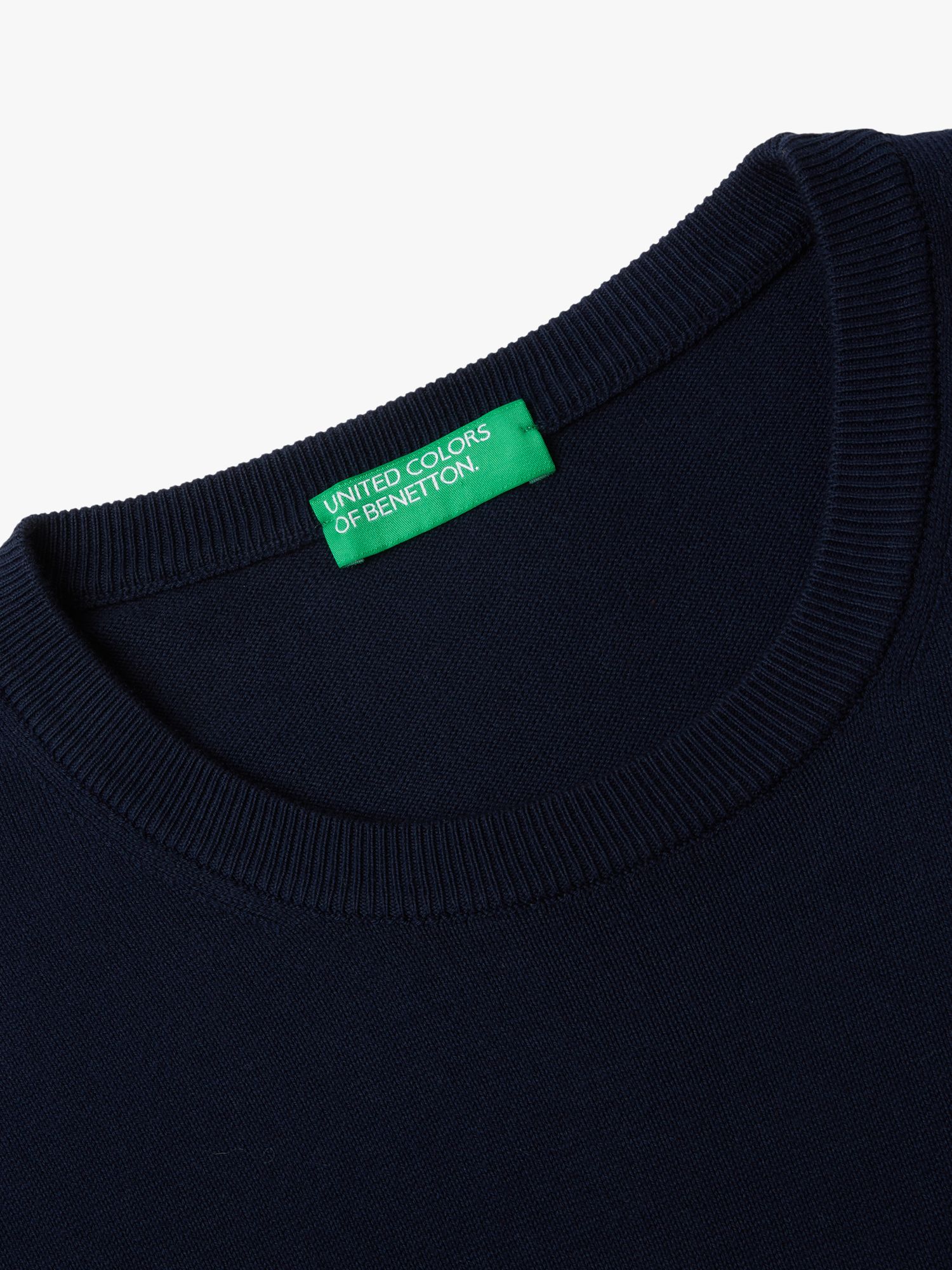 Benetton Cotton Crew Neck Jumper, Navy, S