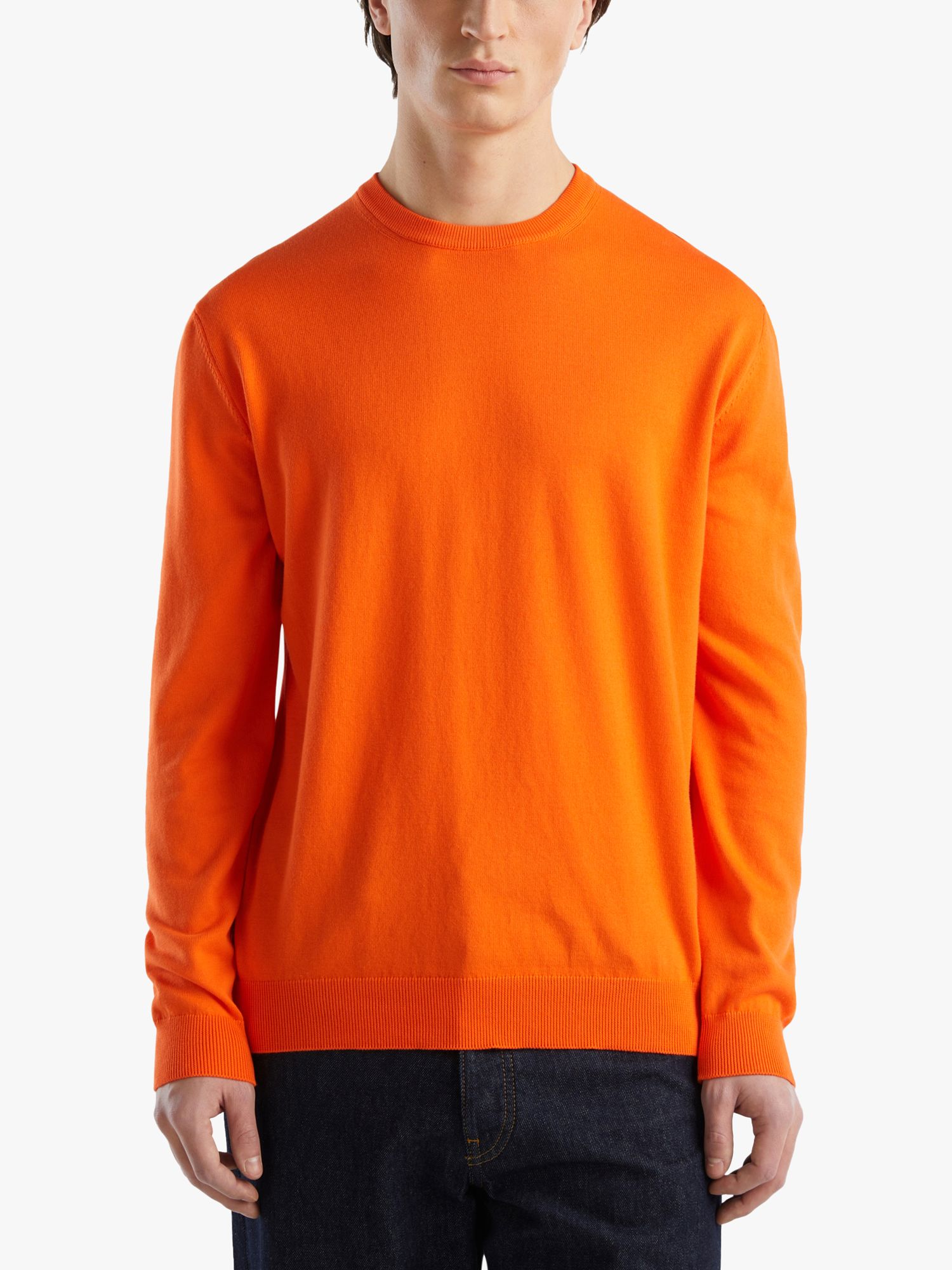 Benetton Cotton Crew Neck Sweater, Orange, L