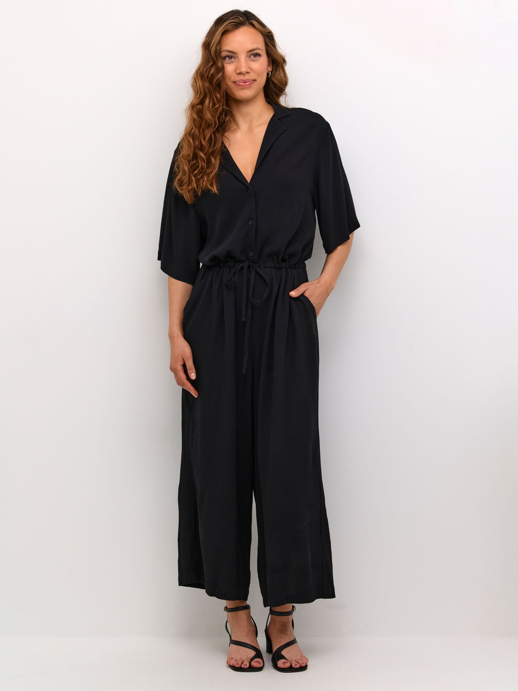 Soaked In Luxury Zaya Cropped Half Sleeve Jumpsuit, Black, XS