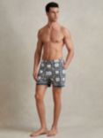 Reiss Palm Chain Print Swim Shorts, Navy/Multi