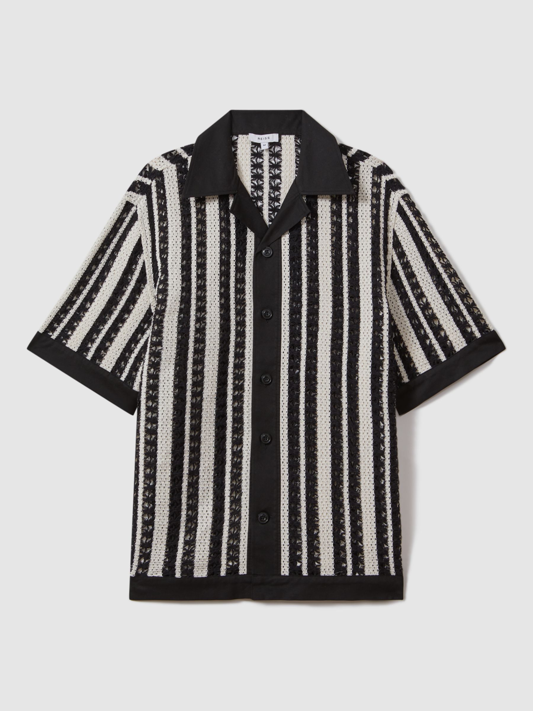 Reiss Romy Stripe Shirt, Black/Ecru, XS