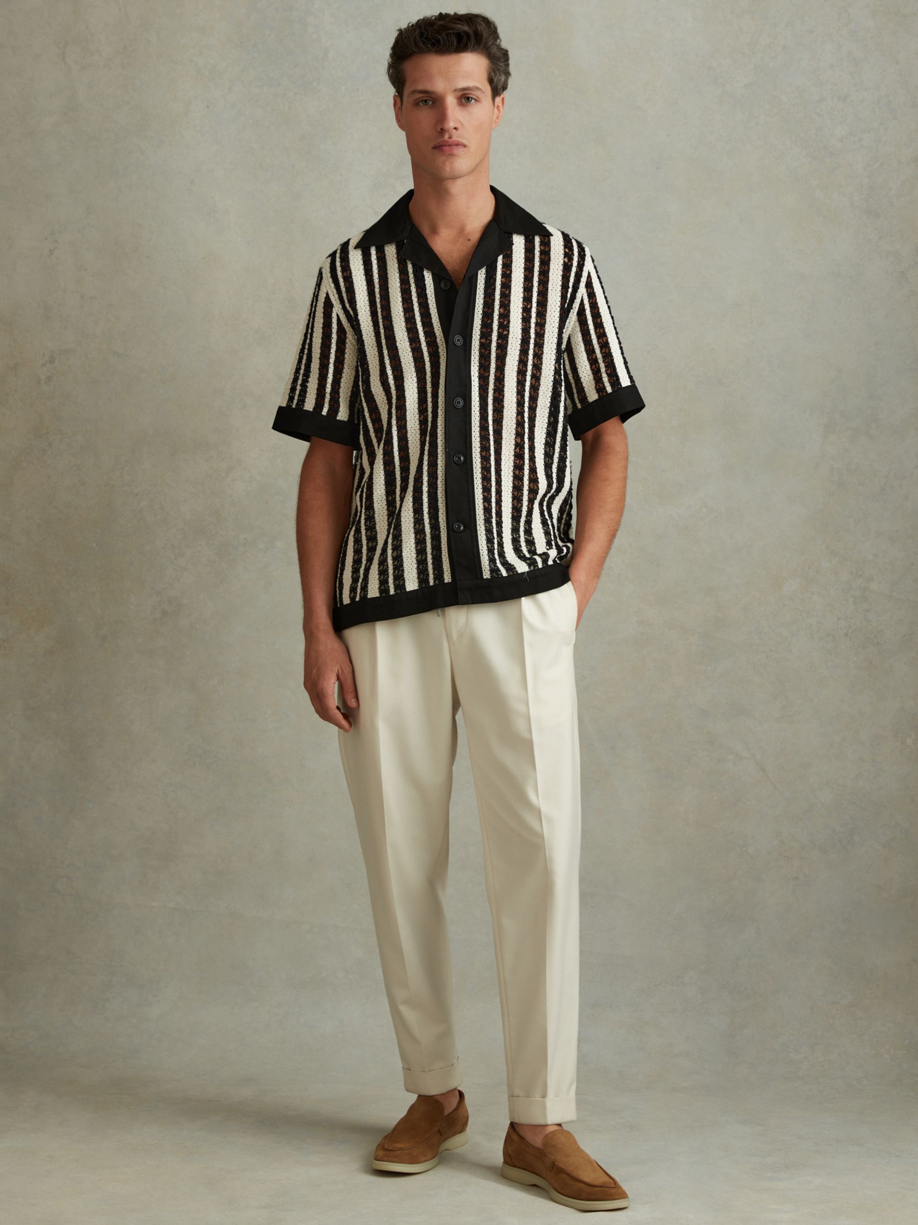 Reiss Romy Stripe Shirt, Black/Ecru, XS