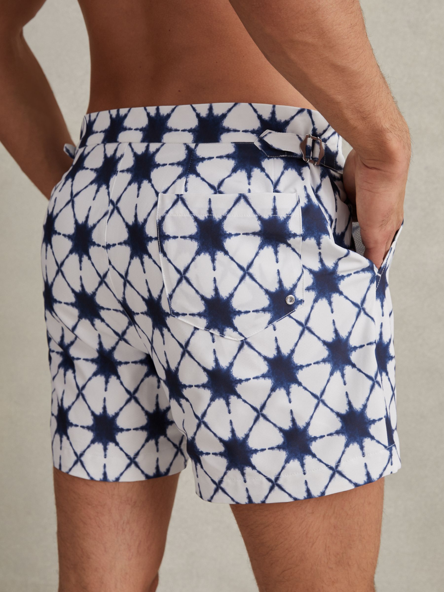Reiss California Abstract Print Swim Shorts, White/Blue, XS