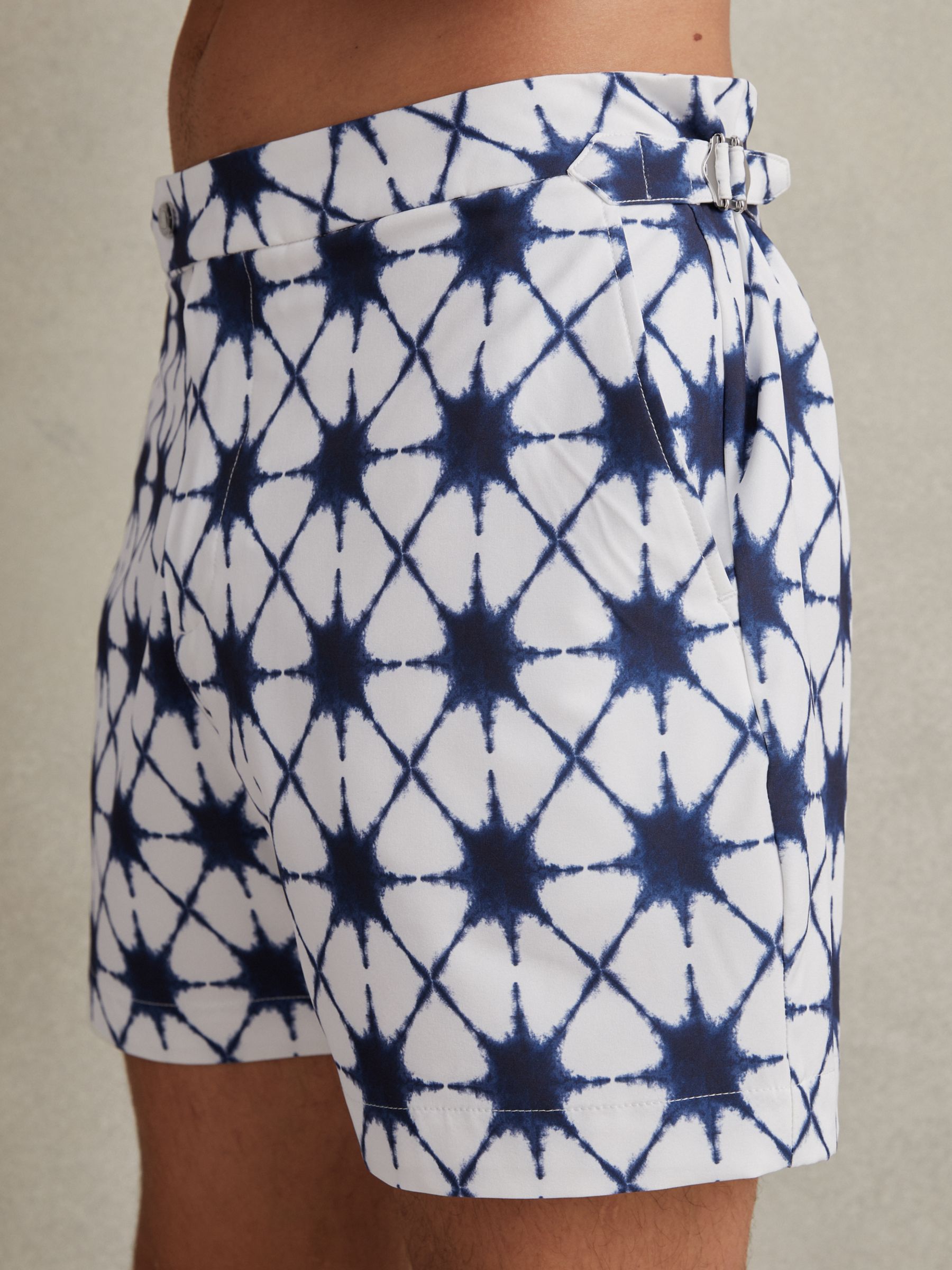 Reiss California Abstract Print Swim Shorts, White/Blue, XS