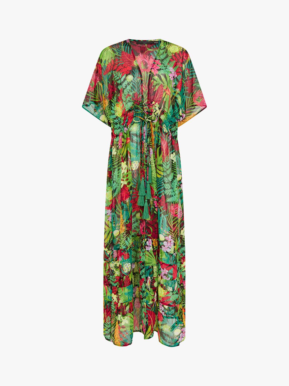 Accessorize Jungle Print Maxi Kaftan, Green/Multi, XS