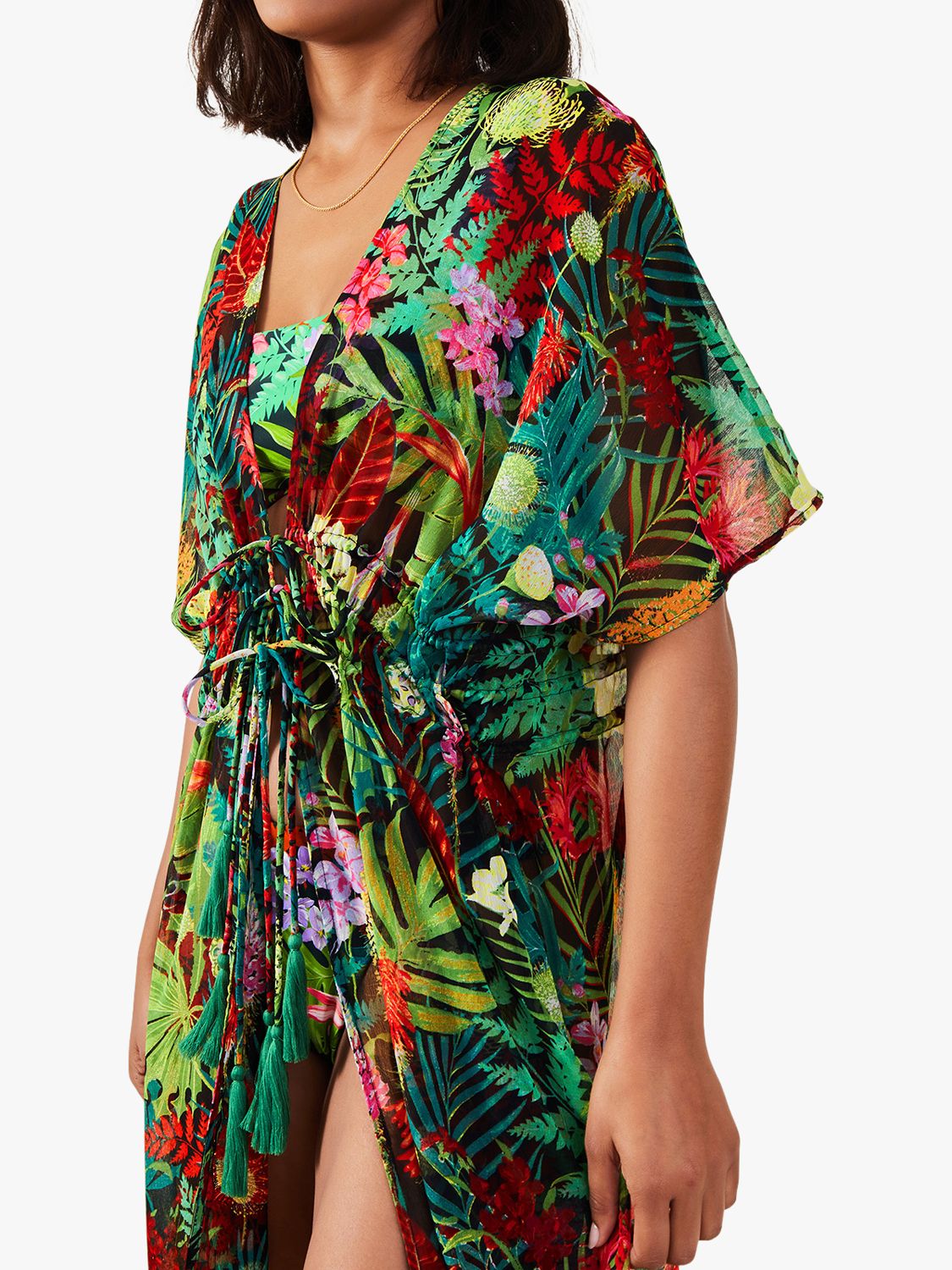 Accessorize Jungle Print Maxi Kaftan, Green/Multi, XS