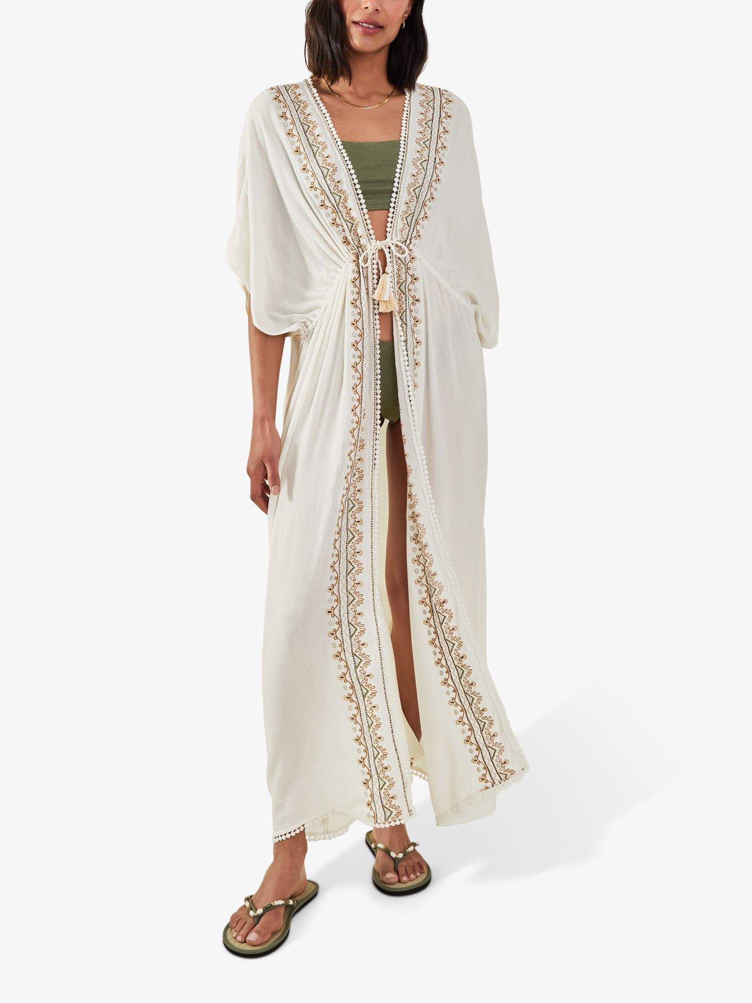 Accessorize Maxi Embroidered Kimono, Ivory, XS