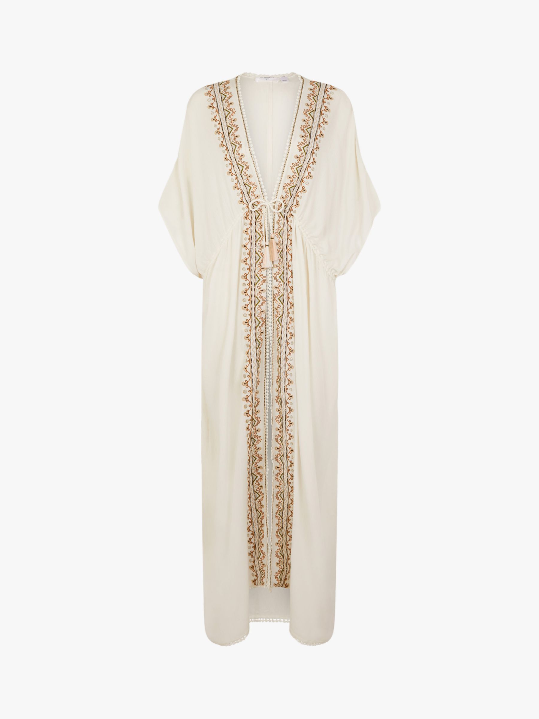 Accessorize Maxi Embroidered Kimono, Ivory, XS