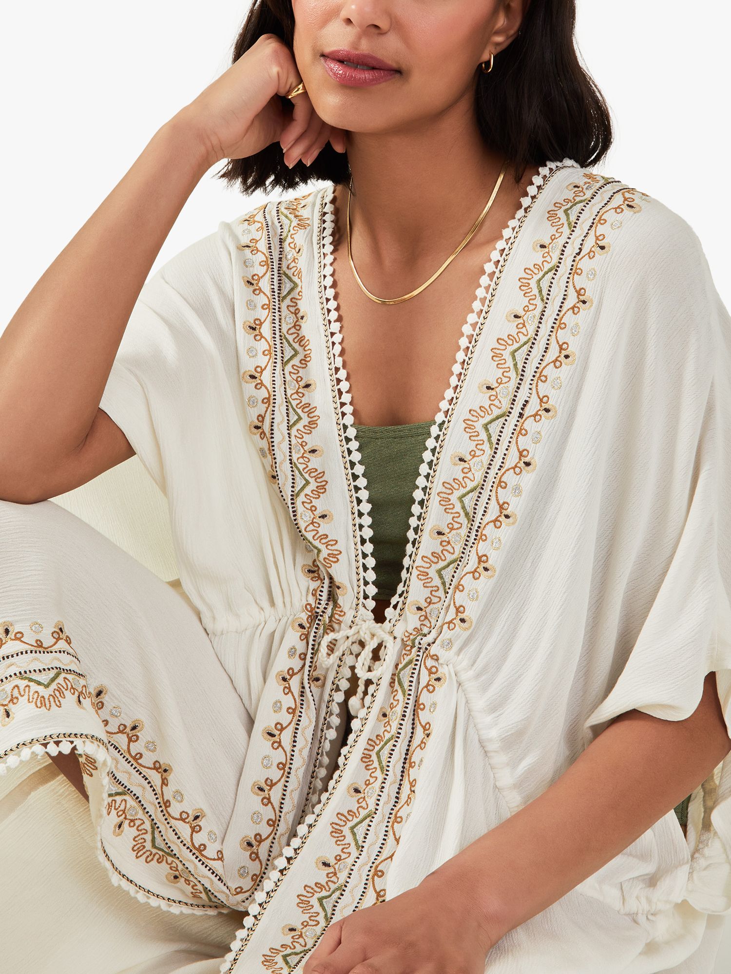 Accessorize Maxi Embroidered Kimono, Ivory, XS