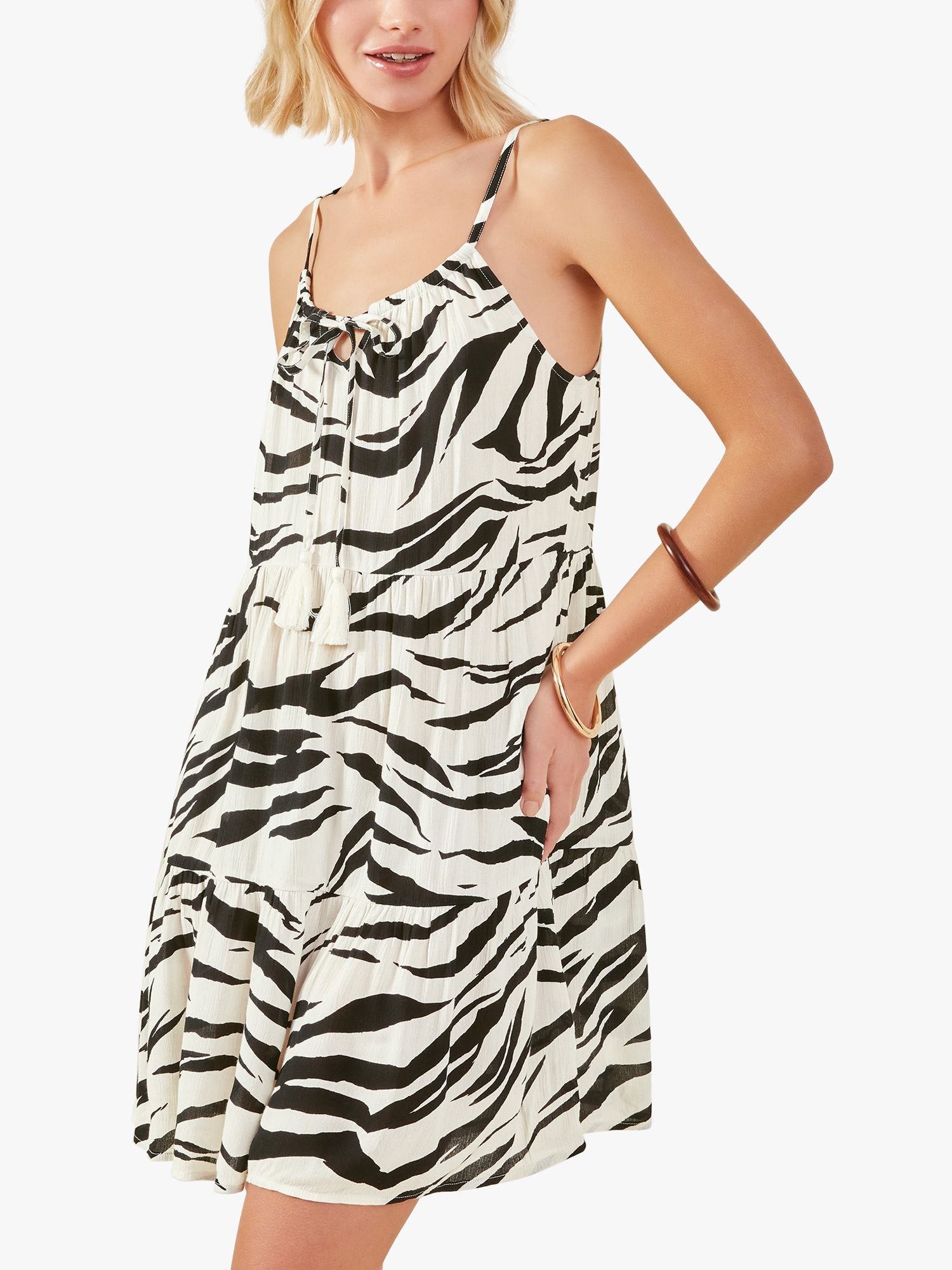 Accessorize Tiger Swing Mini Dress, Ivory/Black, XS