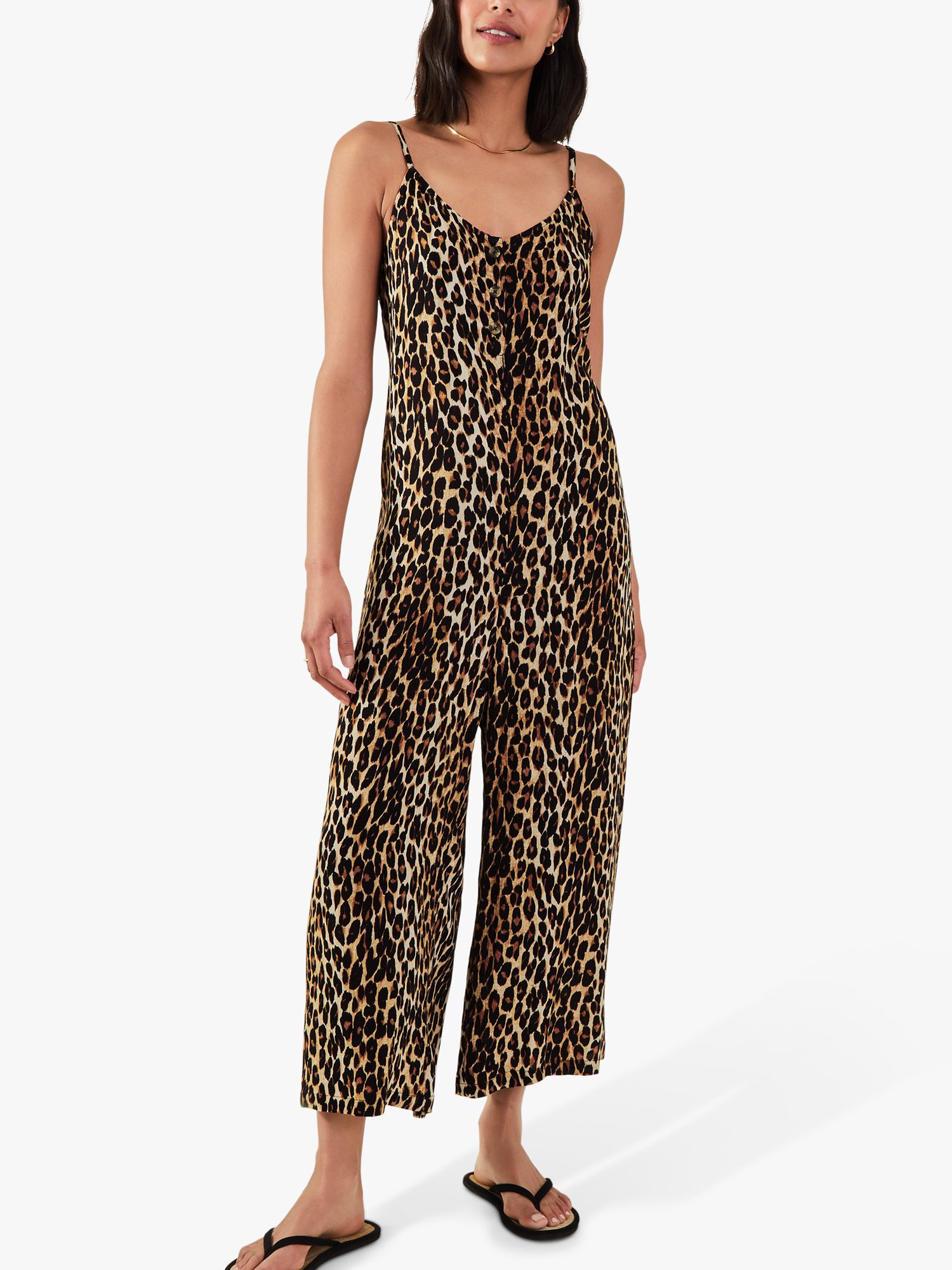 Accessorize Wide Leg Leopard Jumpsuit, Brown, 6