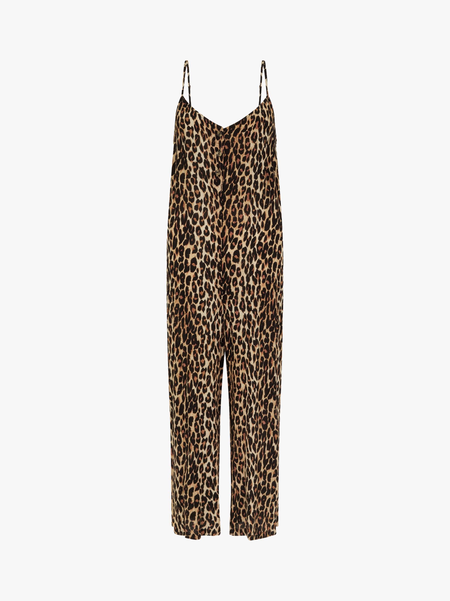 Accessorize Wide Leg Leopard Jumpsuit, Brown, 6