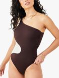 Accessorize One Shoulder Swimsuit, Chocolate/Cream