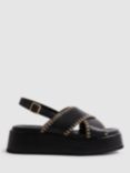 Reiss Melissa Raffia Stitch Leather Flatform Sandals, Black
