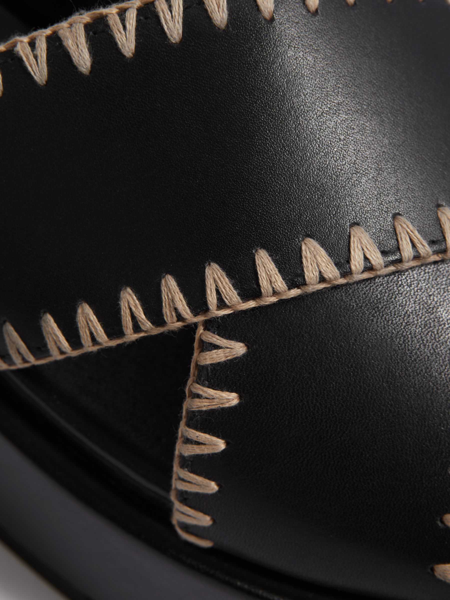 Reiss Melissa Raffia Stitch Leather Flatform Sandals, Black, 3
