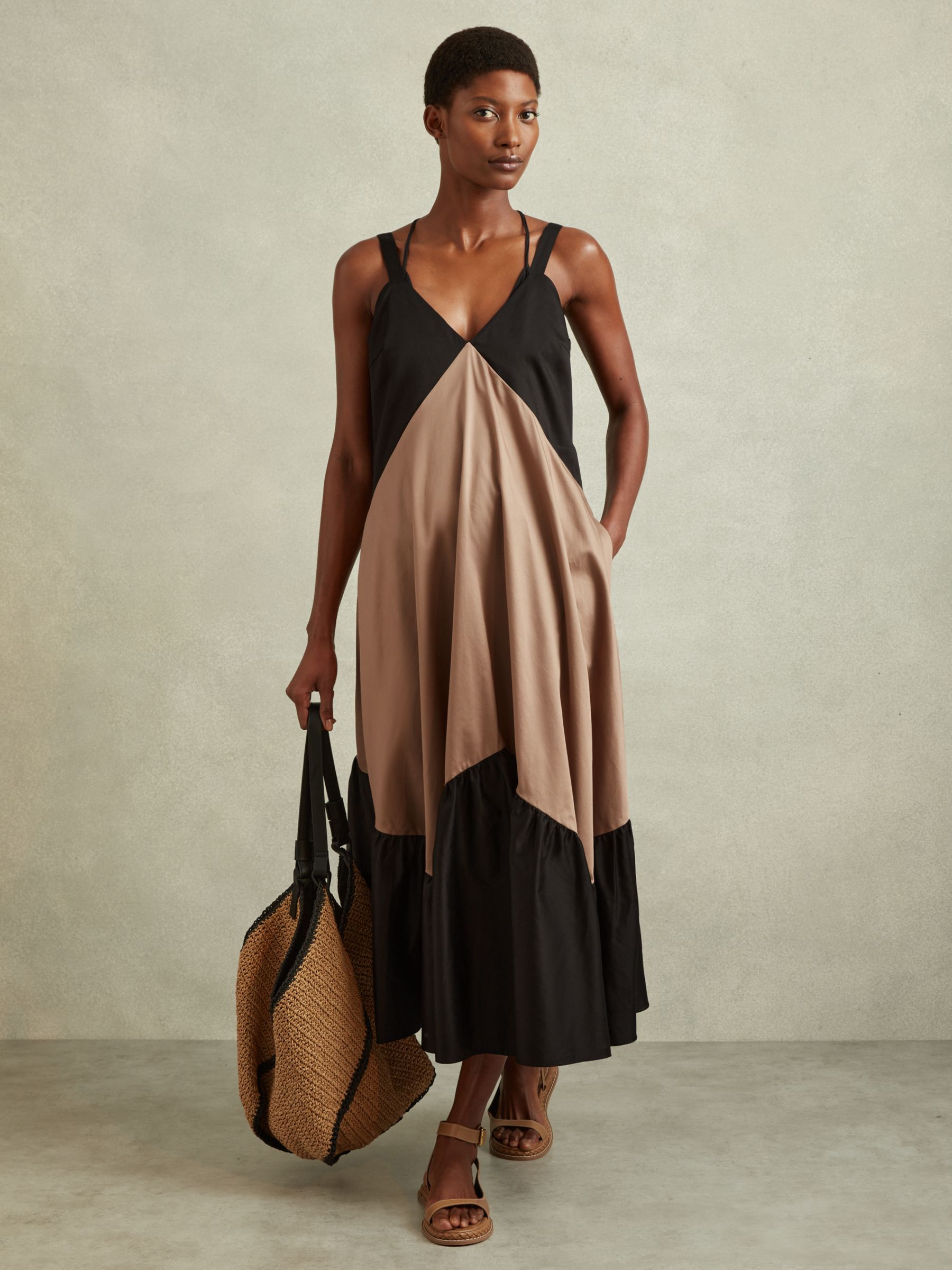 Reiss Natalie Colour Block Dress, Brown/Black, 6