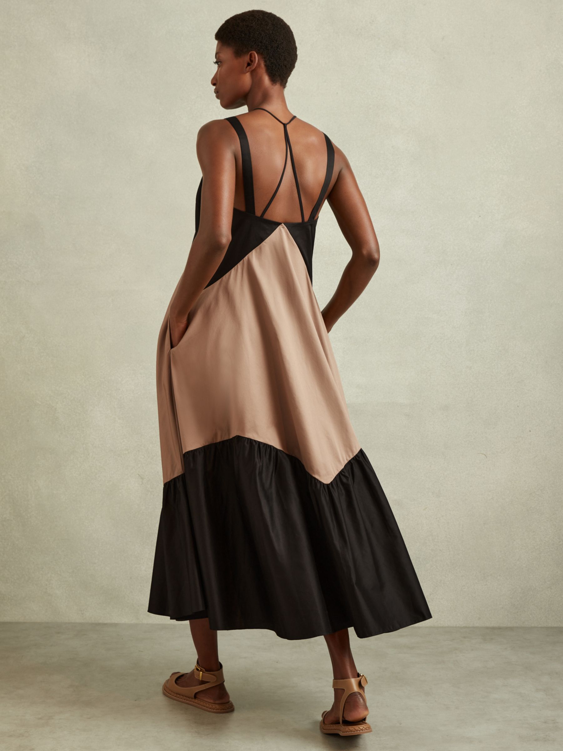 Reiss Natalie Colour Block Dress, Brown/Black, 6