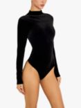 Good American Velvet Long Sleeve Bodysuit, Black