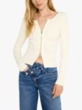 Good American Virgo Ribbed Zip Front Top, Warm Ivory