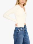 Good American Virgo Ribbed Zip Front Top, Warm Ivory